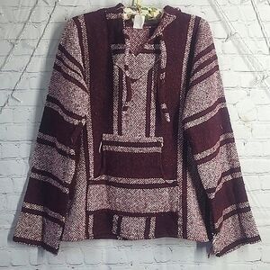 Vintage 90s Hippie López Serape Mexican Blanket Style Hoodie Mexico Made Sz Lrg